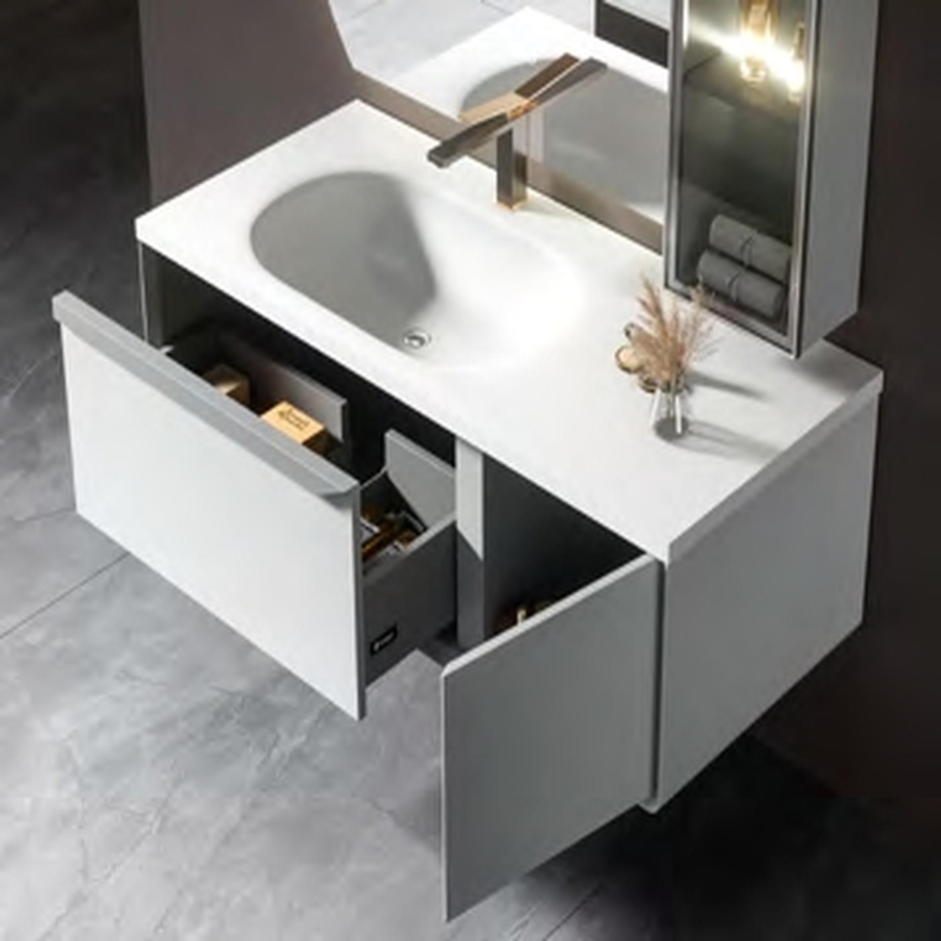 Bathroom Cabinet - MARS Series - Pure white heat-bent basin image 2